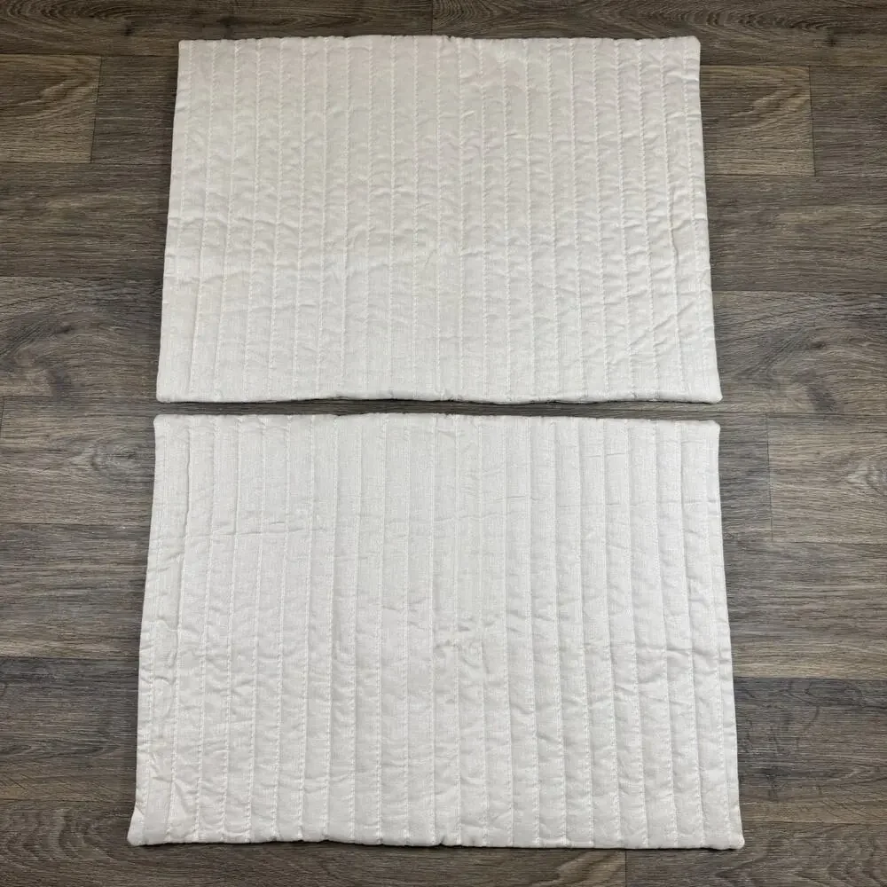 2 RESTORATION HARDWARE CHANNEL STITCHED LINEN QUILTED SHAMS In Sand
